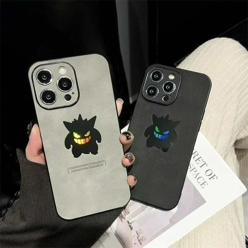 Phone Cases Mous - الكرتون أنيمي Gengar الجلود الملمس الليزر