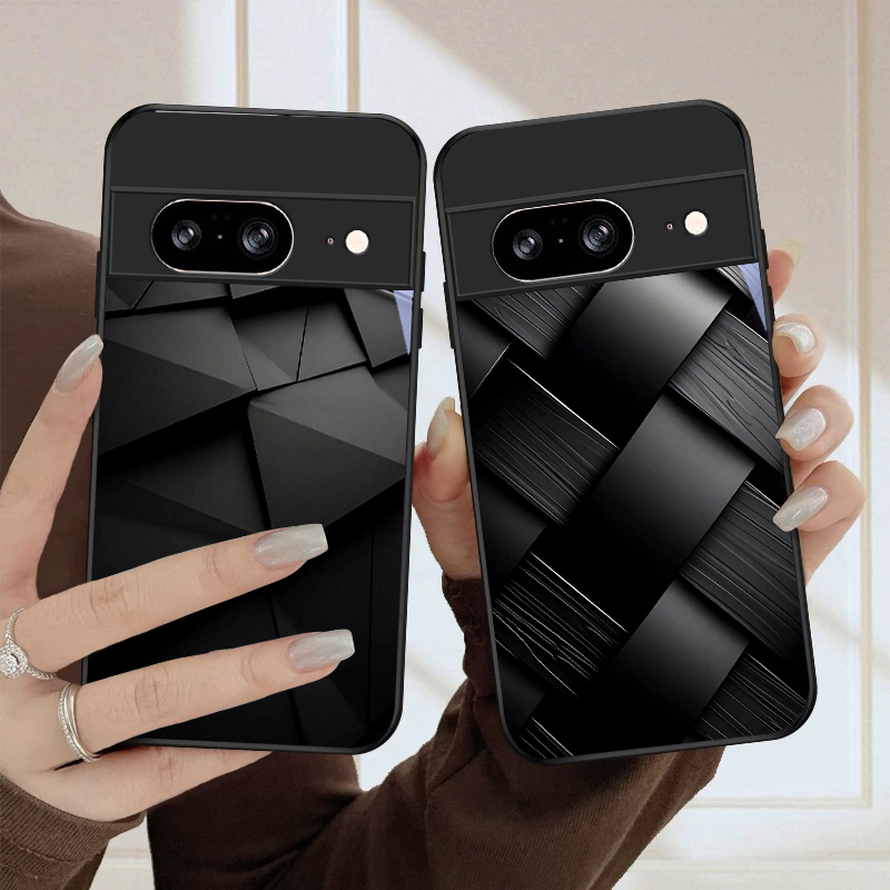 Phone Cases Google Pixel 7 - غطاء هاتف زجاجي أسود بنمط هندسي