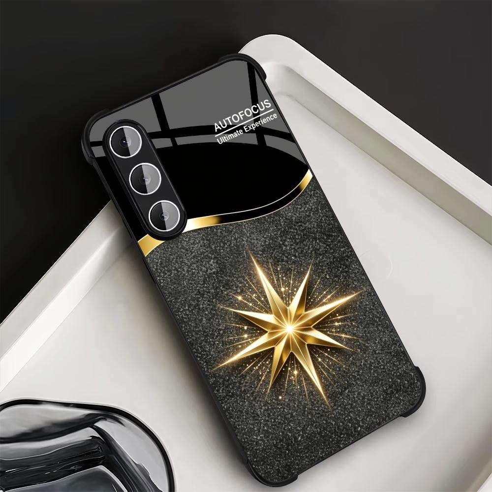 Phone Cases Quad Lock - جراب هاتف أسود لامع بنجمة ذهبية،