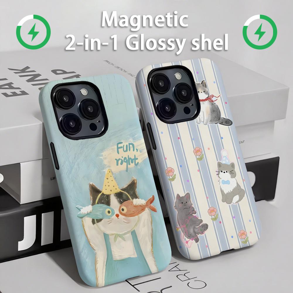 Phone Cases Apple - حافظة هاتف لطيفة للقطط والكلاب مغناطيسية