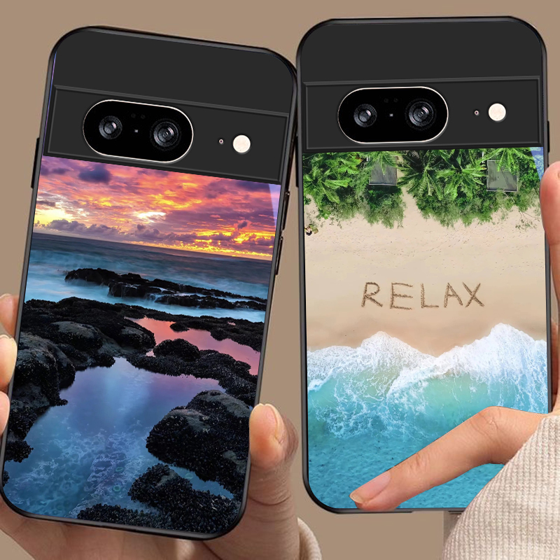 Phone Cases Google Pixel 7 - غطاء هاتف زجاجي أسود بتصميم مشهد