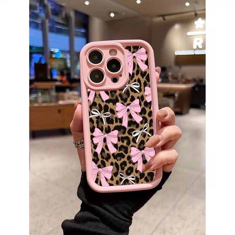 Phone Cases Xs Iphone - غطاء هاتف بنقشة الفهد مع فيونكة