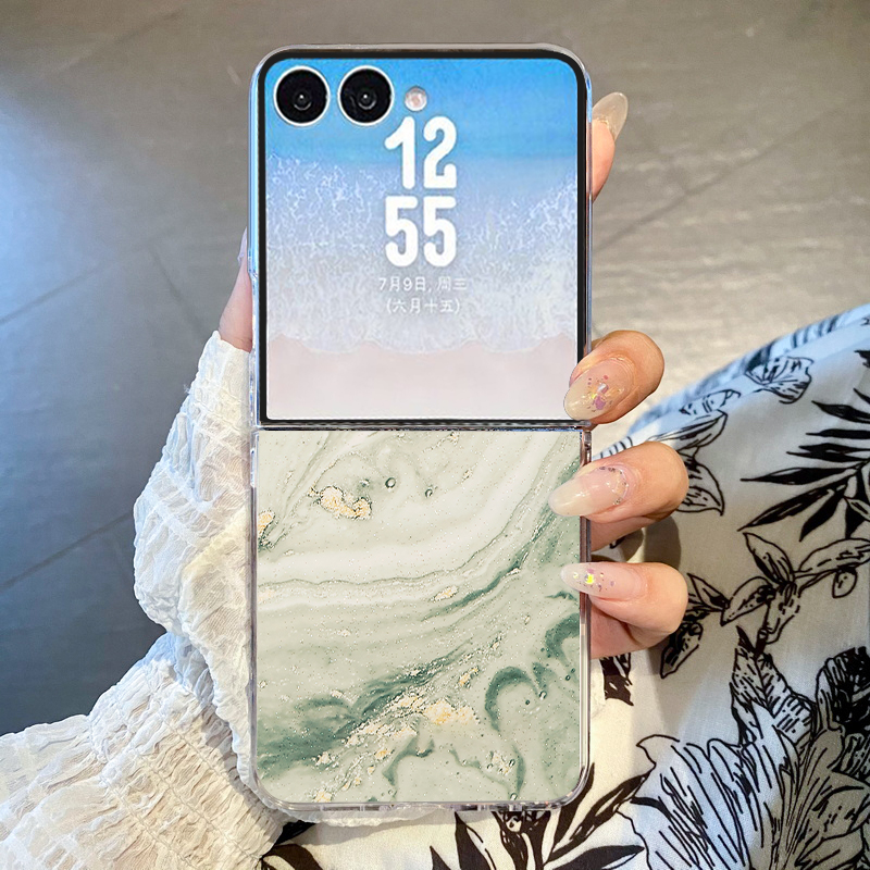 Phone Cases Z Fold 6 - غطاء هاتف بنمط رخامي مذهب لسامسونج