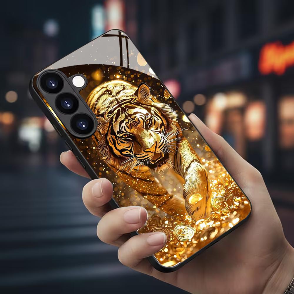 Phone Cases Galaxy S24 - جراب هاتف زجاجي بنمط النمر لهاتف